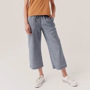 PACT Women's Medium Sunday Chambray Pant Wide Leg Cropped Linen Blend Pull On